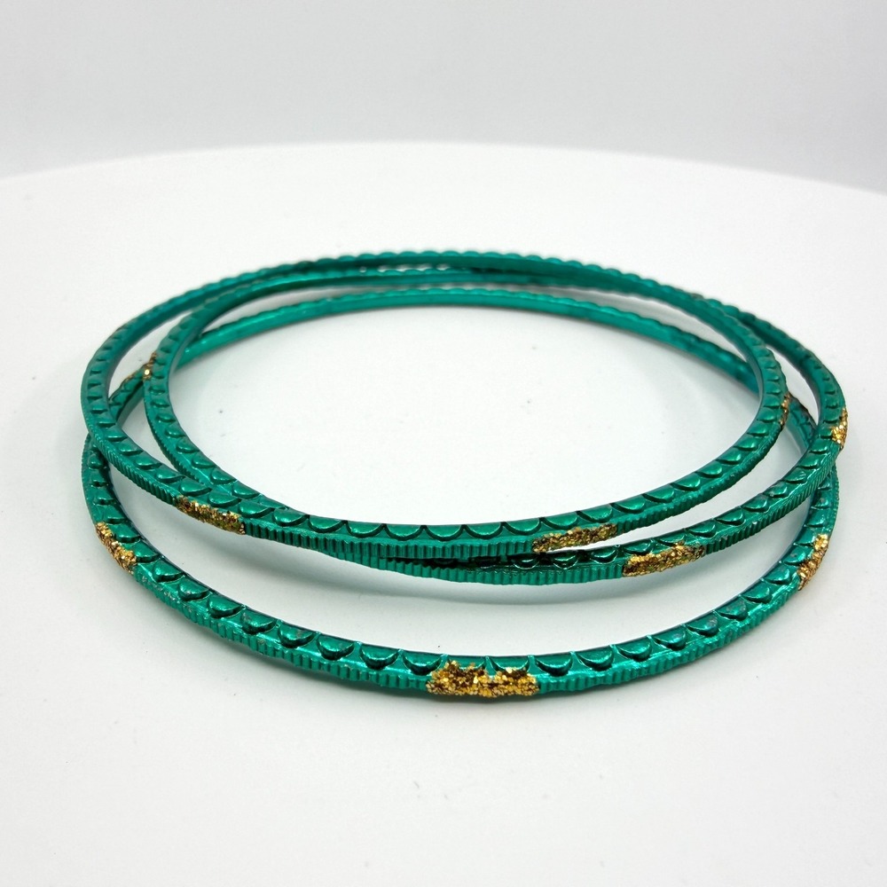 Y2K Teal & Gold Glitter Bangle Set - Minimalist Metallic Stack Gift